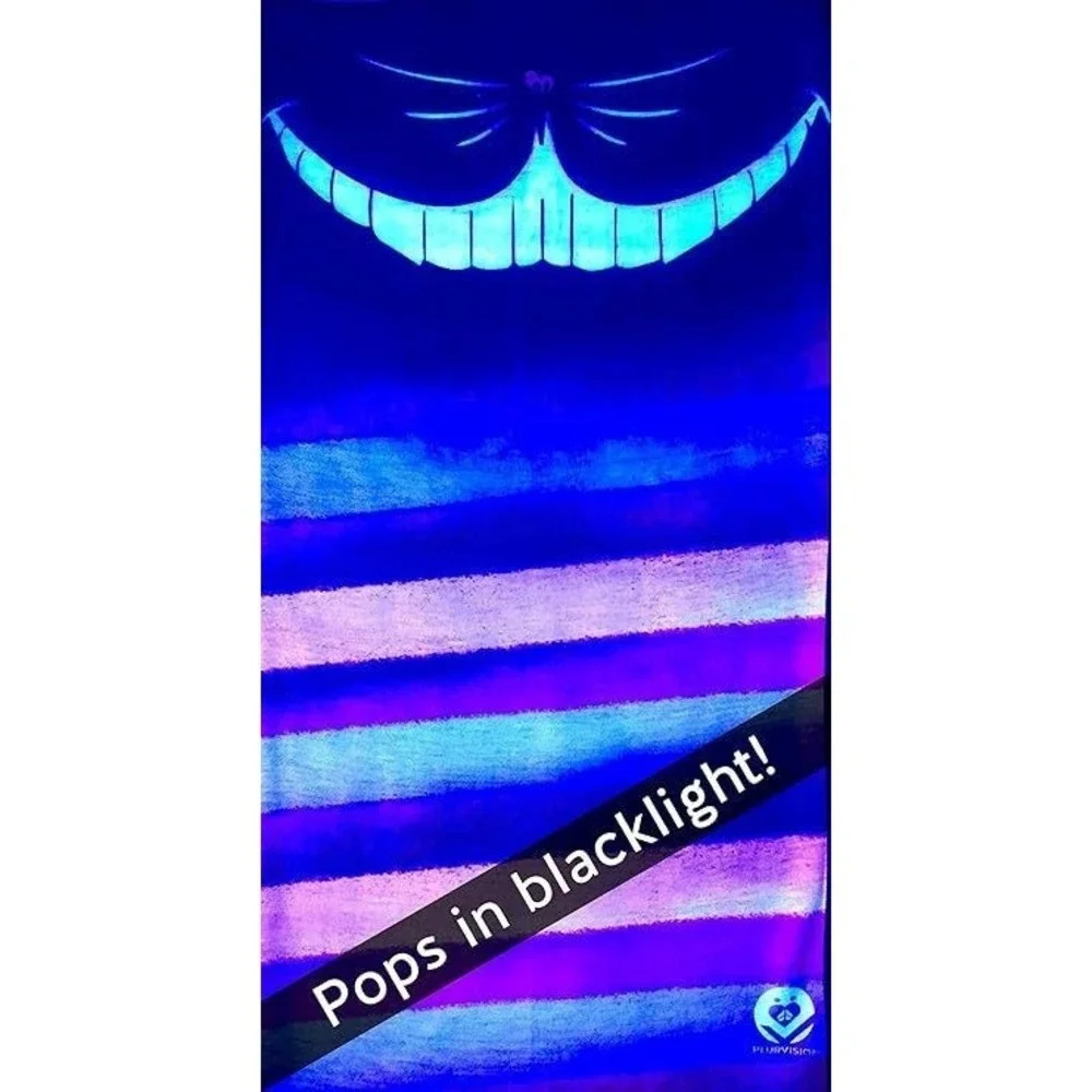 Plur Vision Seamless Bandana Gaitor Buff Face Mask - Cheshire Cat - Black Light